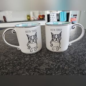 Set Of 2: Spectrum Boston Terrier Coffee Mug Blue White Polka Dots Inside 2017